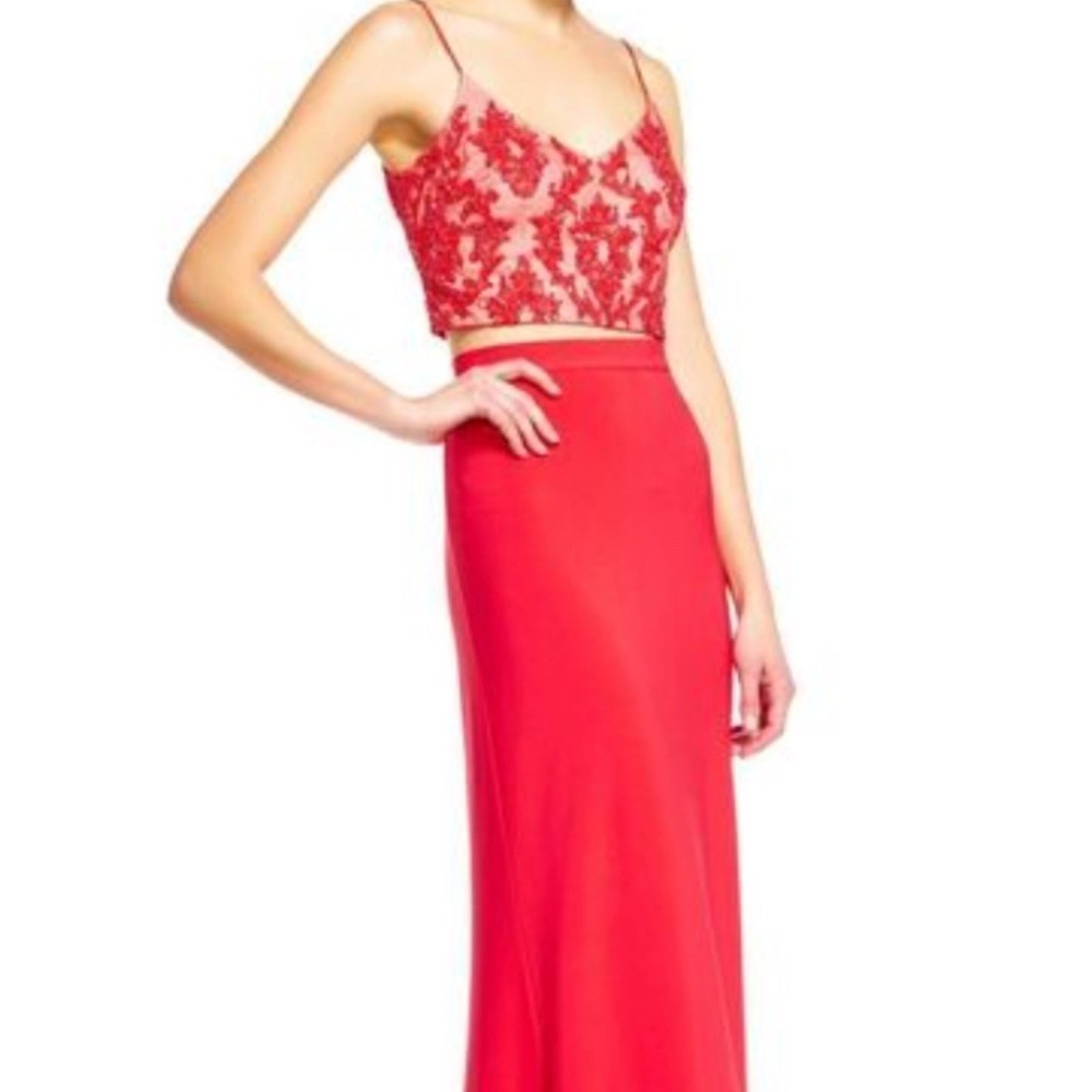 ADRIANNA PAPELL Women's Red Two-piece Beaded Sheath Gown Size 12P NEW